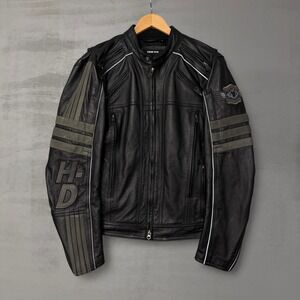 Harley Davidson Men's Milestone Reflective Black Leather Jacket Medium 97149-13V